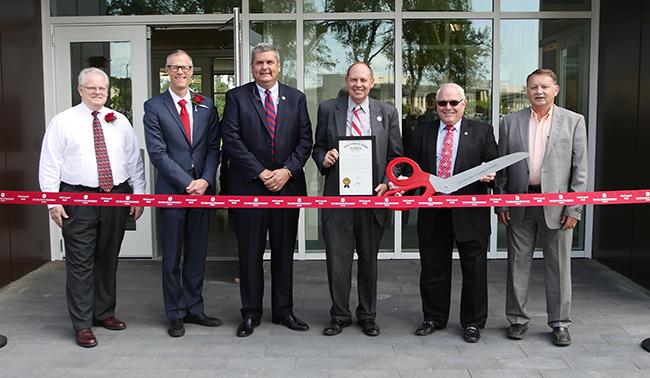Picture of the ribbon cutting at Mcconnell Hall