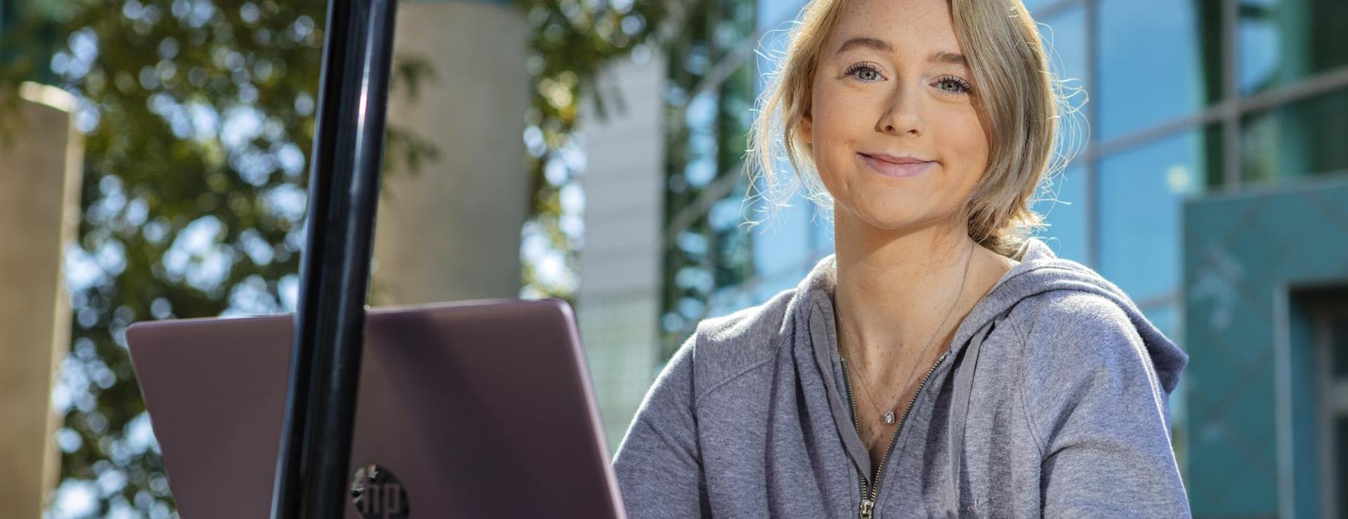 student working at desk