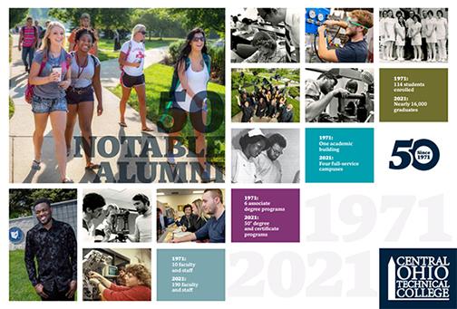 collage of campus, student images with tet 1971-2021 and COTC logo