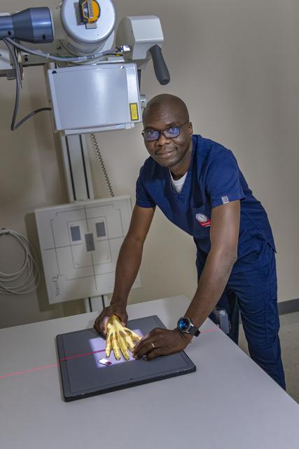 Benjamin Anyigbavor practices taking an x-ray. 