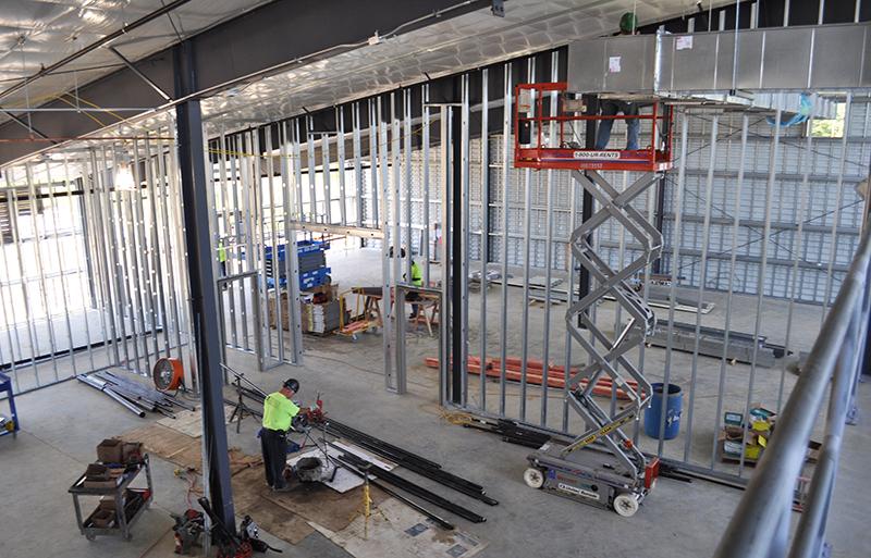 Construction workers inside the building
