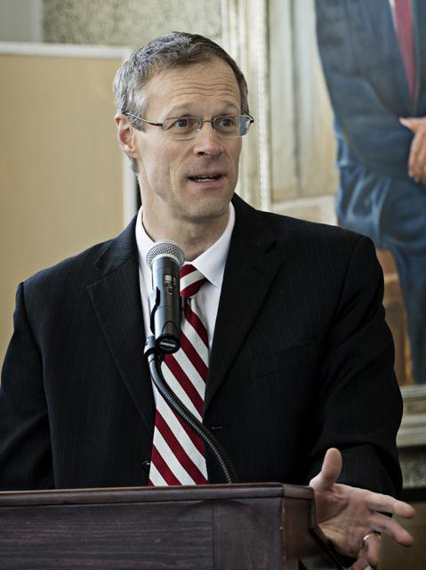 A speaker at the groundbreaking ceremony