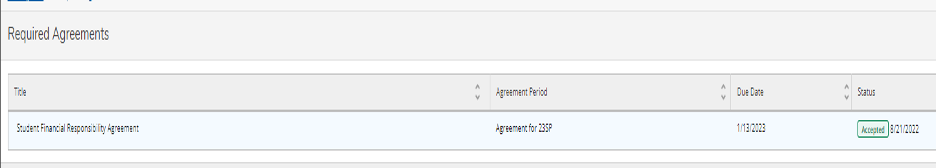 Another Required Agreements Menu inside COTC Connect