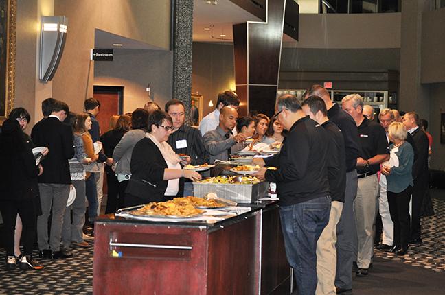 People at the buffet at the scholarship breakfast