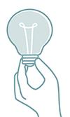 Illustration of a hand holding an lightbulb upright.