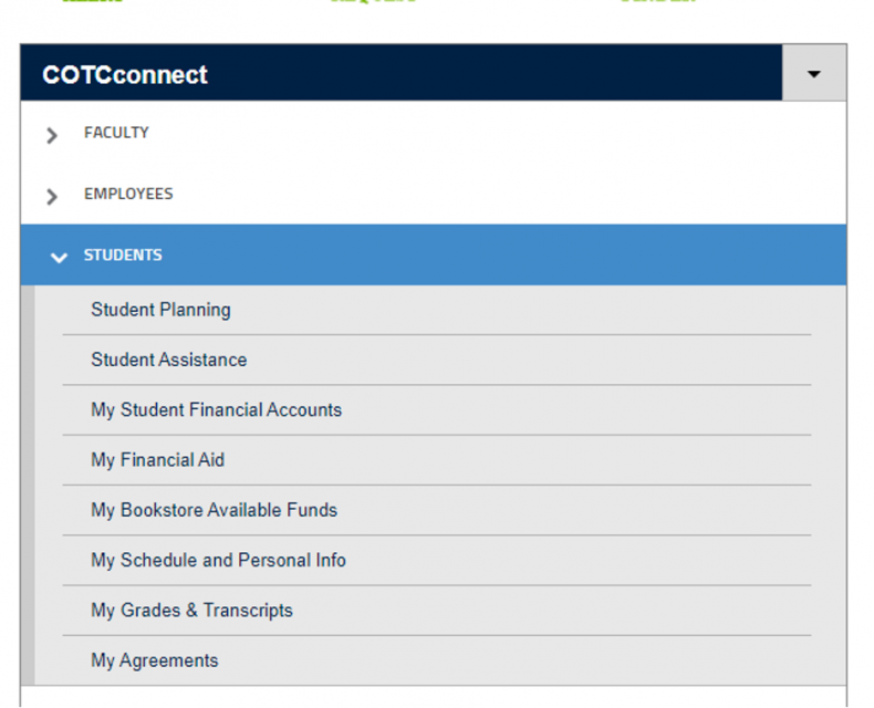COTCconnect Menu